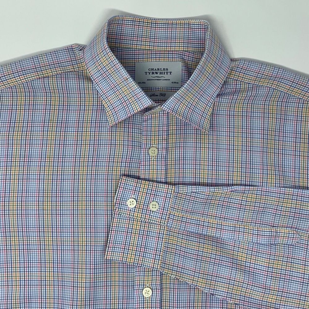 Charles Tyrwhitt Multi Color Check Slim Fit Men's Shirt Neck 16 1/2" Sleeve 35 - Picture 1 of 6